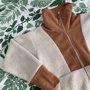 Columbia Two-Tone Sherpa Zip Jacket in Cream and Rust